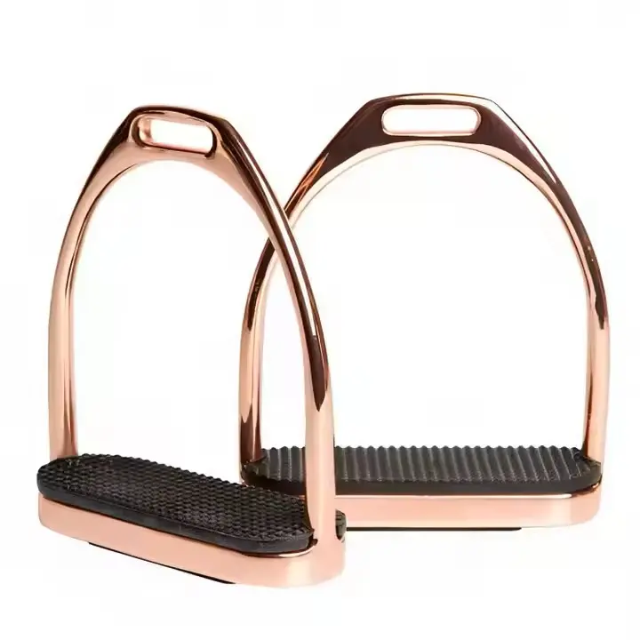 New Arrival Gloss Rose Gold FILLIS Stirrups Horse Riding S/Steel with Black Tread 4.75", Horse Tack Rose Gold Fillis Stirrups