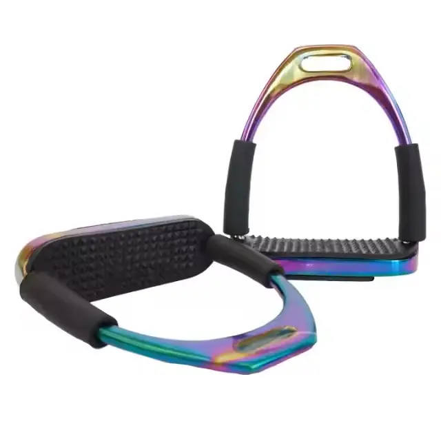 New Design Multicolor Rainbow Gloss Safety Flexi Horse Stirrup 4.75\" Stainless Steel Horse Riding Stirrups