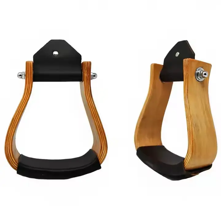New Horse Saddle Barrel Racing Stirrups Pair Wooden Western 5-3/8" Wide Wood Leather Tread, Horse Tack Wood Western Stirrups