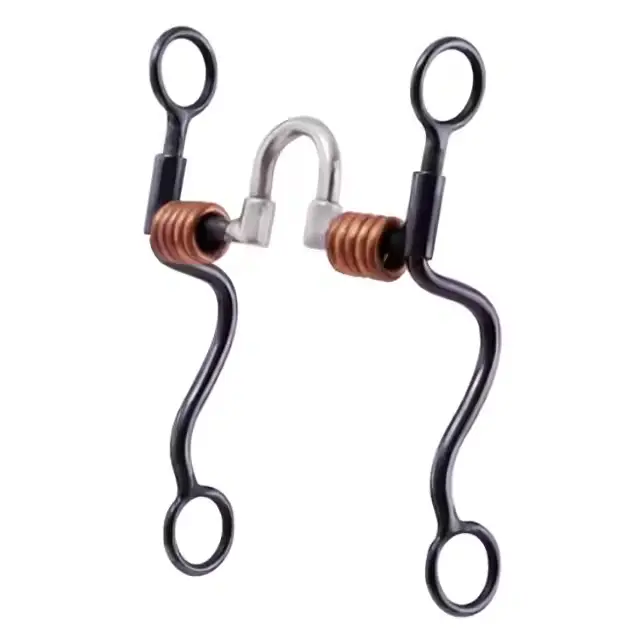 Top Quality Black Steel Western Training Bit, 5" Correction Mouth W/Copper Rings, 8" Cheeks W/Braided Slobber Strap Western Bits 