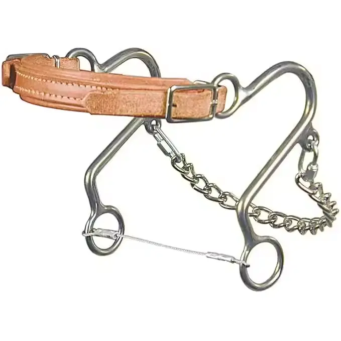 New Leather Nose Little S Hackamore 6" Cheek Adjustable Nose Level B, One Size, Horse Bit Antique SS Horse Bit, Western tack bit 