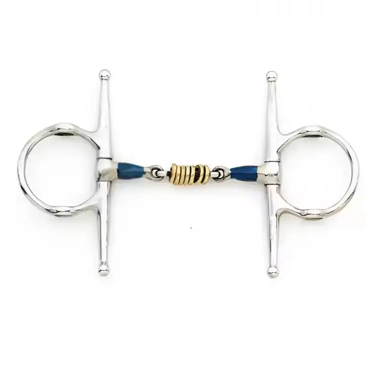 New Arrival Blue Steel Double Jointed Brass Roller Disk Full Cheek Gag horse equipment horse bits 