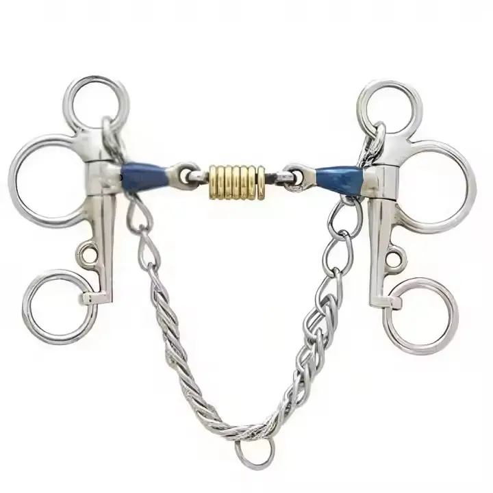Top Selling Blue Steel Tom Thumb Pelham with Double Jointed Mouth and Loose Brass Roller Disks horse equipment horse bits 