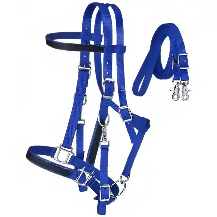 Premium Quality Horse Riding Equipment, Blue Nylon Horse Size Halter/Bridle Combo horse tack equine, Horse Tack Horse Bridle 