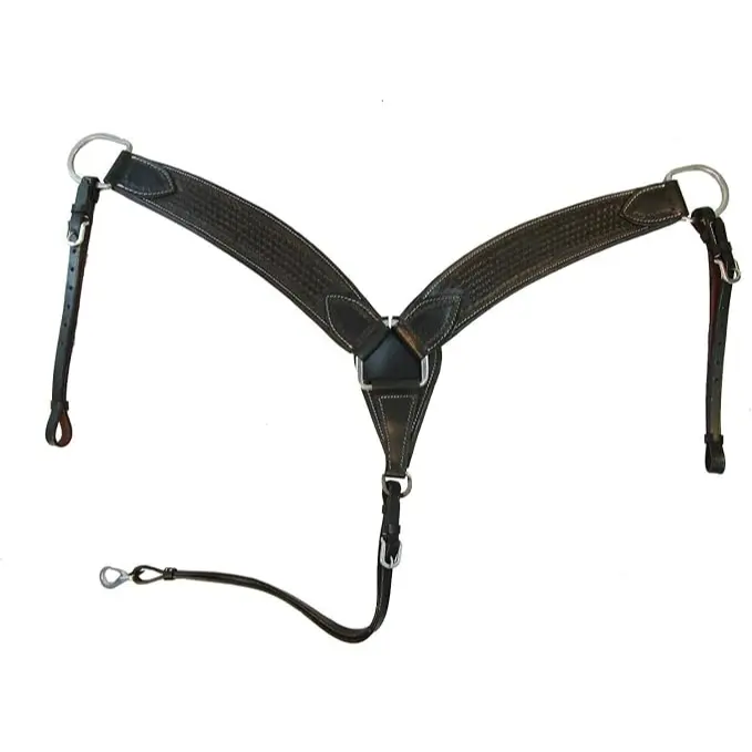 Leather Breast Collar Western Horse Barrel Roping Breastplate, Trail Pleasure Tooled Black Breast collar