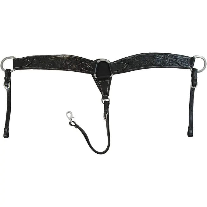 Trending Black Tooled Leather Horse Breast Collar Trending Western Roping Barrel Racing Trail Breastplate Tack Collar Turbine 