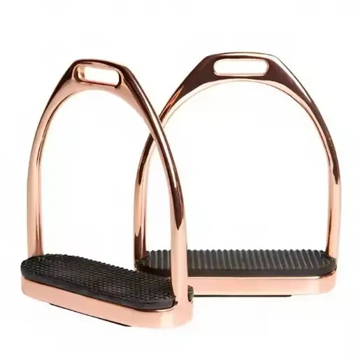 New Arrival Gloss Rose Gold FILLIS Stirrups Horse Riding S/Steel with Black Tread 4.75", Horse Tack Rose Gold Fillis Stirrups