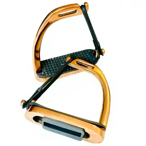 Premium Quality Equestrian Peacock Rose Gold Stirrups Gloss Horse Riding S/Steel with Black Treads 4.75" Safety Stirrups