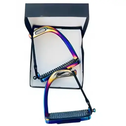 Hot Sale Stainless Steel Equestrian Rainbow Multi-Color Titanium Coated Horse Peacock Safety Stirrups 4" 4.5" 4.75" for Riding