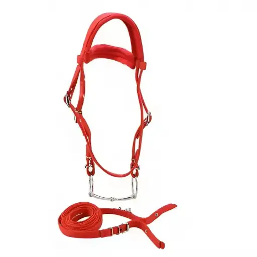 Top Quality Red Horse Bridle, Adjustable Horse Bridle Rein Harness Headstalls Durable Wear resisting, Double Check Horse Bridle 