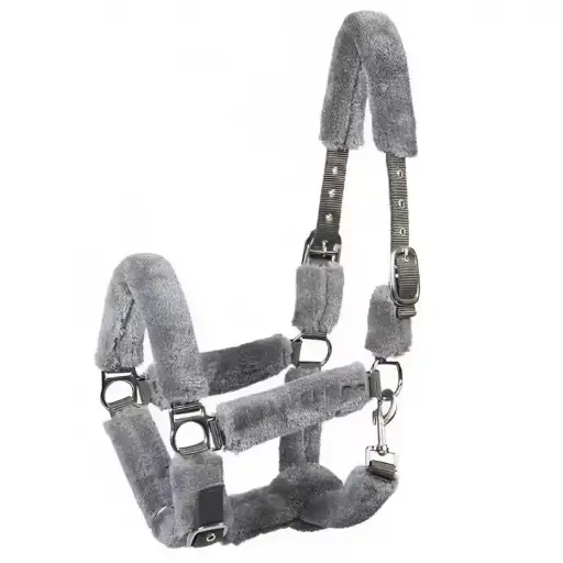  new arrival horse riding equipment, Sheepskin Horse nylon breakaway halters fully faced faux fur, horse tack nylon halters