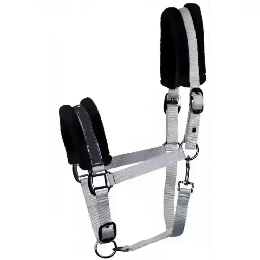 Top Trending Horse Riding Nylon Headcollar padded with black fur, Equestrian Horse tack Sheepskin padded nylon breakaway halters 