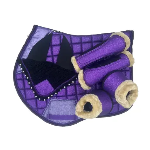 Top Trending Horse Riding Matching Glitter Saddle Pad Set with Horse riding boots and ear Bonnets, Custom color saddle pad set 